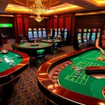 Experience an exhilarating gaming scene at 188bet with luxurious casino tables, colorful chips, and engaging players.