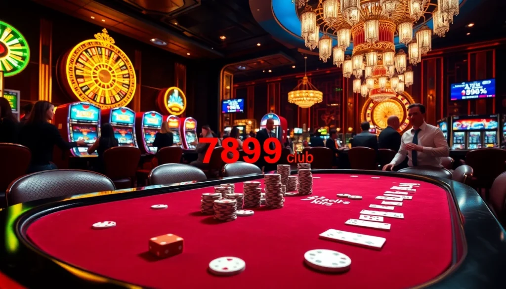 Players enjoying a thrilling game at 789club casino, showcasing vibrant poker chips and cards.