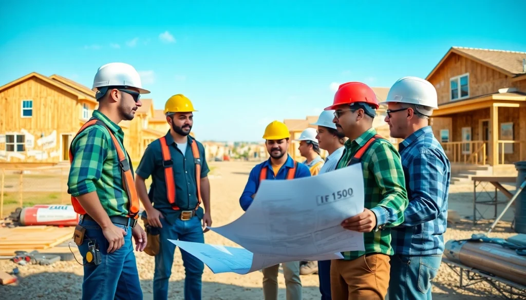 Builders collaborating at a site representing Texas association of builders in a vibrant Texas neighborhood.