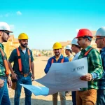 Builders collaborating at a site representing Texas association of builders in a vibrant Texas neighborhood.