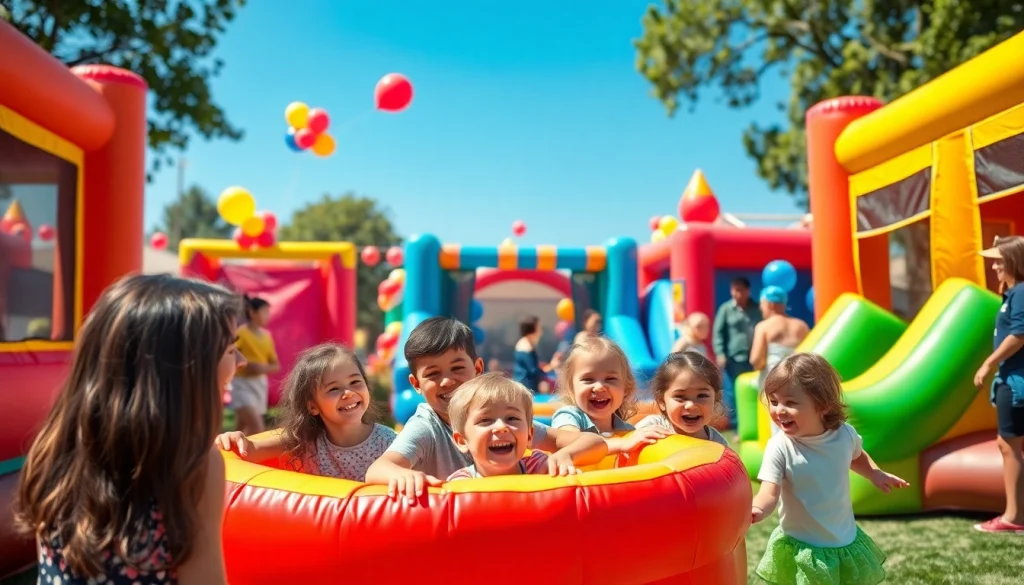 Families enjoying fun activities at https://www.tcspecialentertainment4u.com with colorful bounce houses.