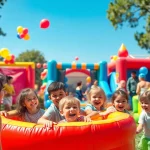 Families enjoying fun activities at https://www.tcspecialentertainment4u.com with colorful bounce houses.