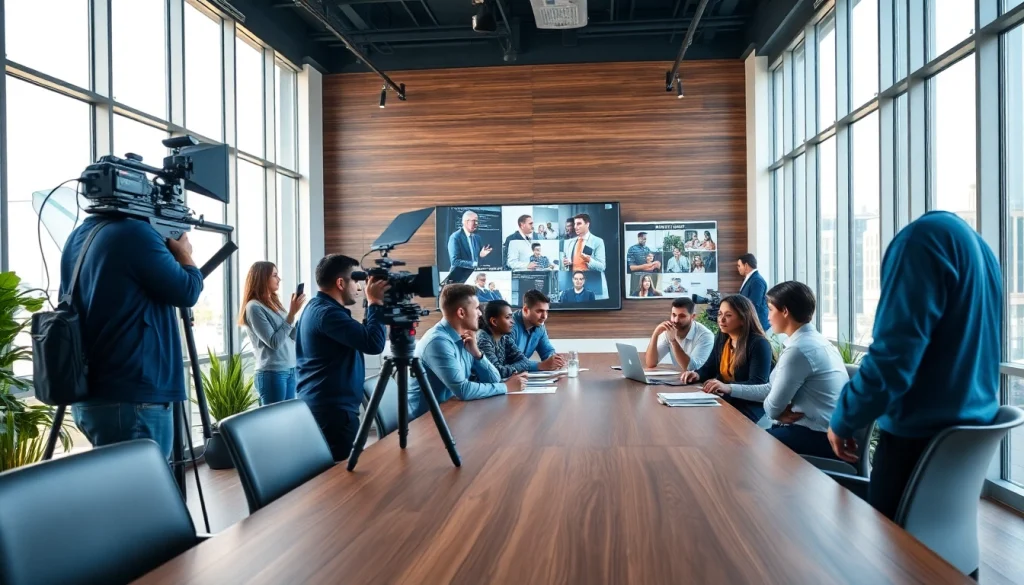 Engaging teamwork in Corporate Video Production showcased in a modern office setting.