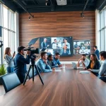 Engaging teamwork in Corporate Video Production showcased in a modern office setting.