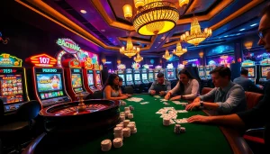 Dynamic Slot Online machines attracting players in a vibrant casino setting with flashing lights.