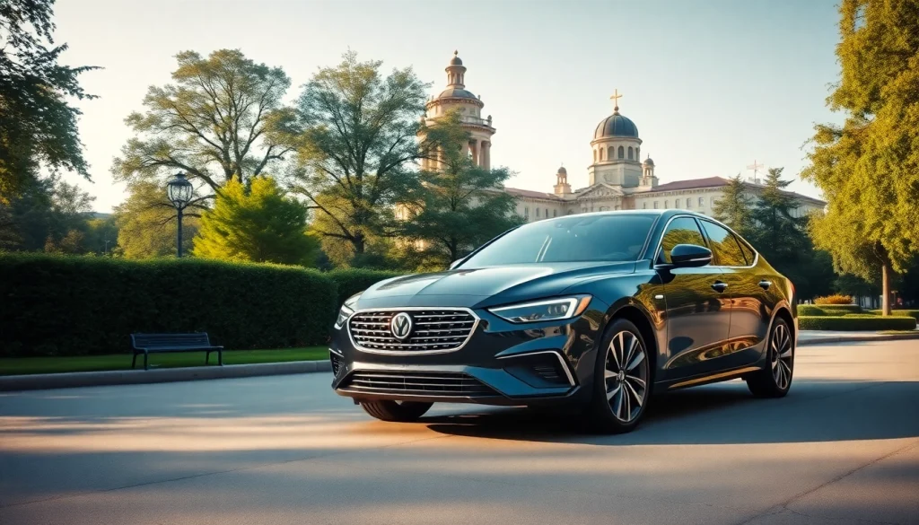 Rent a car in Chisinau with a sleek vehicle against iconic city landmarks.