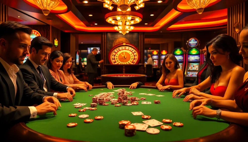 Experience the thrill of Tha bet at a luxurious poker table surrounded by excitement.