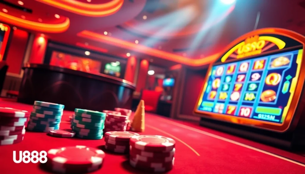 u888bet players engaging in a thrilling online casino scene with roulette and slot machines