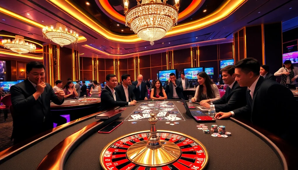 Gamblers engage in exciting gameplay at nhà cái god55, showcasing a premium casino experience.