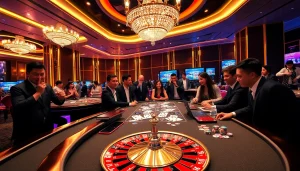 Gamblers engage in exciting gameplay at nhà cái god55, showcasing a premium casino experience.
