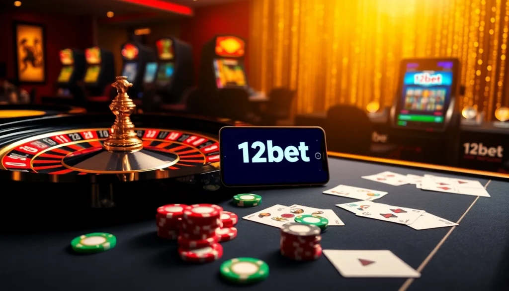 Experience the thrill of winning at 12bet with a vibrant online casino featuring poker chips and games.