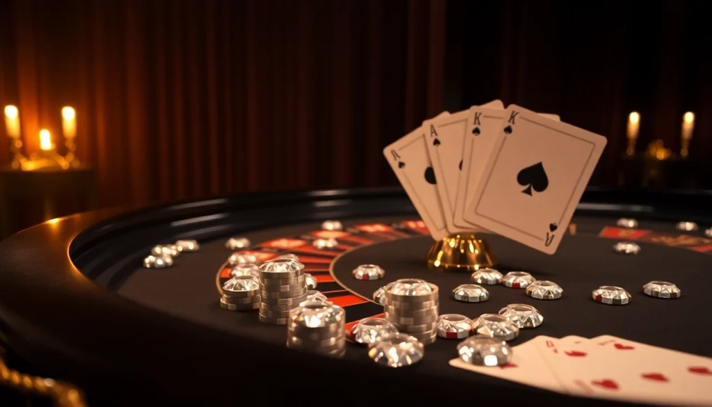 Diamonds 4C showcased at a glamorous casino table with chips and cards.