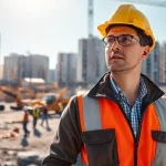 New Jersey Construction Manager supervising a busy construction site with workers and machinery.