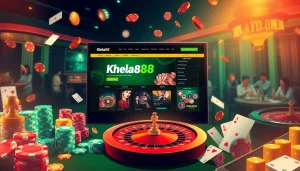 Khela88 Bangladesh players enjoying a luxurious online gambling experience with casino elements.
