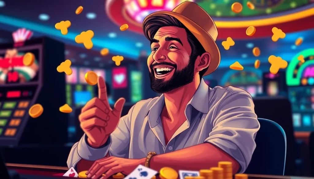 Apostador desfrutando da plataforma Bet da Sorte, com objetos de cassino em destaque.