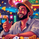 Apostador desfrutando da plataforma Bet da Sorte, com objetos de cassino em destaque.