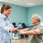 Find physiotherapy near me with a skilled therapist assisting a patient in a modern clinic.