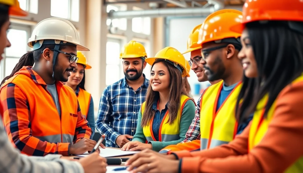 Showcase construction workforce development training with engaged learners in vivid workplace setting.