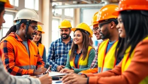 Showcase construction workforce development training with engaged learners in vivid workplace setting.