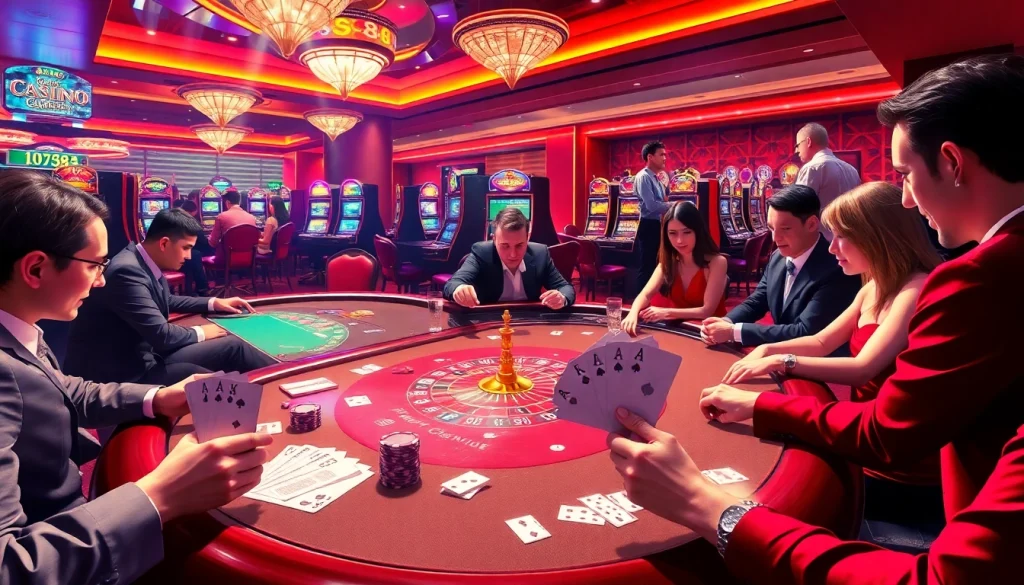 Players enjoying an exciting gaming experience at SC88 casino, featuring vibrant tables and dynamic interactions.
