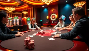 Experience excitement at https://rr88.gratis/ with a poker game showcasing vibrant chips and intense players.