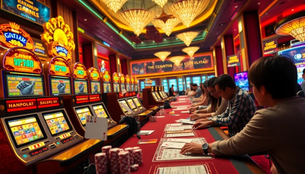 Participants strategizing at the qq88 bắn cá table amidst a lively casino backdrop.