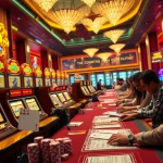 Participants strategizing at the qq88 bắn cá table amidst a lively casino backdrop.