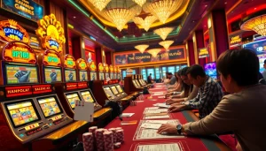 Participants strategizing at the qq88 bắn cá table amidst a lively casino backdrop.