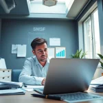 Professional accountant preparing SMSF tax return in a modern office setting.