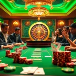 Action-packed scene of gambling at a luxury casino with vibrant elements from https://32win.football/ ensuring excitement and engagement.