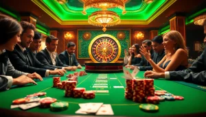 Action-packed scene of gambling at a luxury casino with vibrant elements from https://32win.football/ ensuring excitement and engagement.