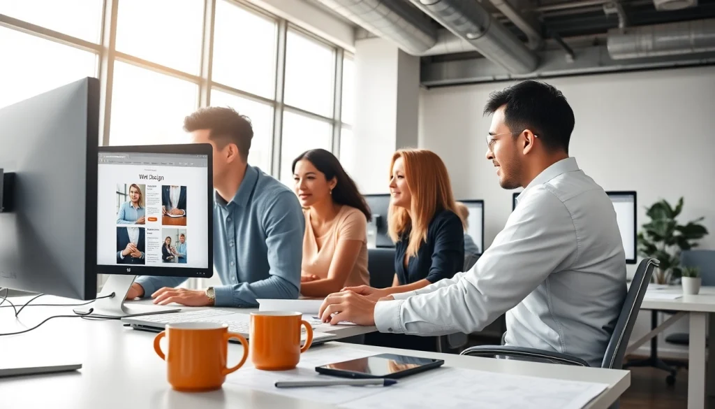 Collaborative team designing innovative edmonton web design in a modern office.