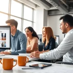 Collaborative team designing innovative edmonton web design in a modern office.