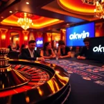 Experience the thrill of Okwin casino gaming with vibrant poker chips and roulette excitement.