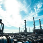 Refineries operating in an industrial coastal setting showcasing advanced technology and vibrant energy.