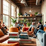 Cheerful travelers enjoying a communal area at hostels, highlighting the lowest rate guaranteed for hostels.