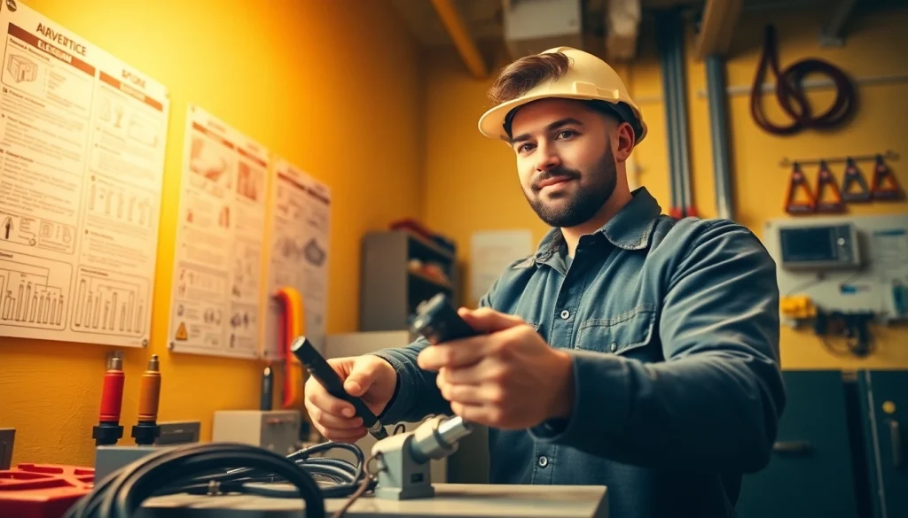 Wyoming Electrical Apprenticeship training session featuring hands-on electrical tools and safety equipment.