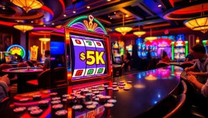 Experience thrilling slot depo 5k gameplay at a luxurious casino setting.