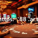 Glamorous poker action at a casino table featuring cards and chips, showcasing https://88t.art/ in action.