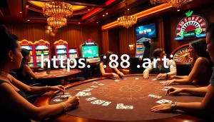 Glamorous poker action at a casino table featuring cards and chips, showcasing https://88t.art/ in action.