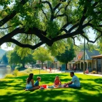 Experience the charm of Clarksburg, CA, with families enjoying a picnic by the riverside.