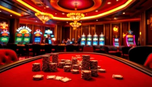 Players at an exciting MM88 poker table, showcasing high-stakes action and casino glamour.