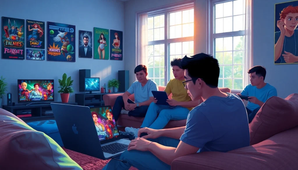 Engaging scene of players enjoying html porn games in a cozy living room