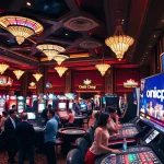 Experience the thrill of 'onicplay' at a luxury casino gaming floor filled with excited players.