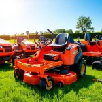 Discover top zero turn mowers for sale displayed in a lush green landscape, featuring modern designs and cutting capabilities.