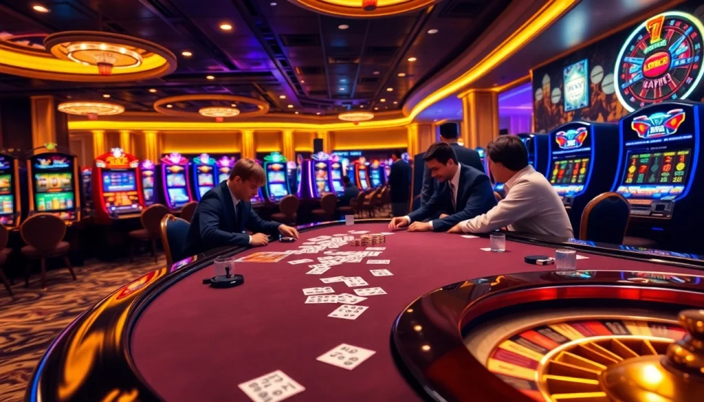 Experience the thrill of lk21 indoxxi with a vibrant casino gaming scene featuring poker tables and slot machines.
