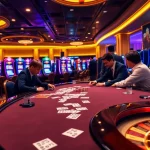 Experience the thrill of lk21 indoxxi with a vibrant casino gaming scene featuring poker tables and slot machines.