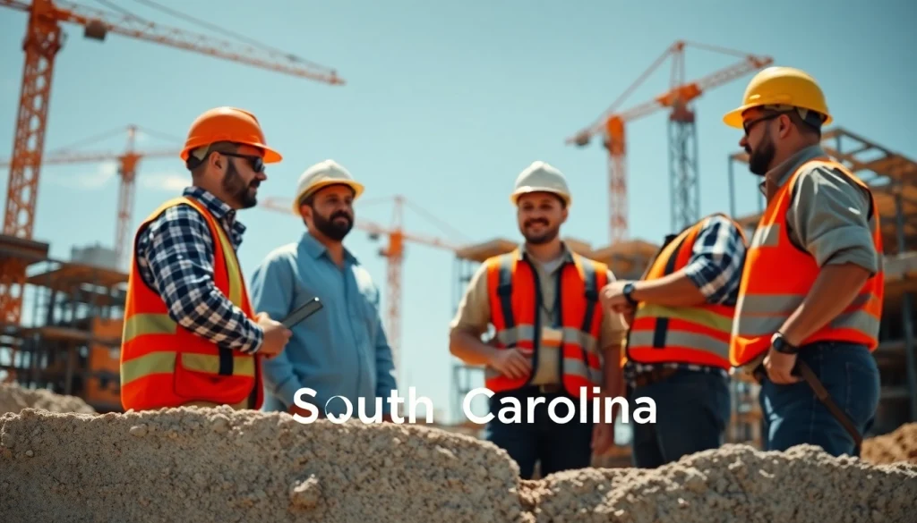 Construction association South Carolina professionals collaborate on-site showcasing teamwork.