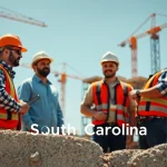 Construction association South Carolina professionals collaborate on-site showcasing teamwork.