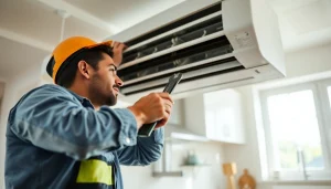 Technician conducting hvac repair southsalem in a residential kitchen for efficient air conditioning.